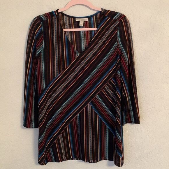 Dana Buchman Multicolor Striped Women's Top 3/4 Sleeve Size L - Picture 1 of 9